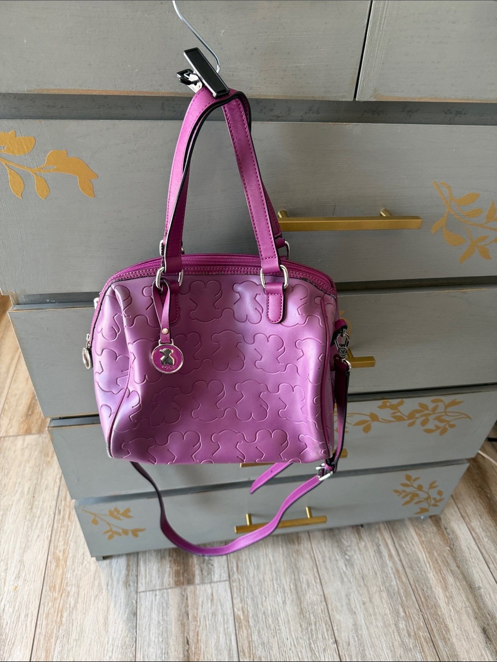 Tous Purple Embossed Dome Shoulder Bag with Detachable Strap